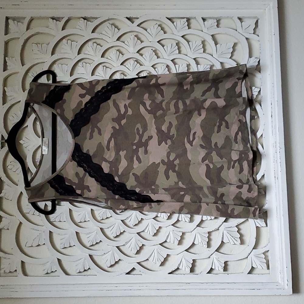 Blumin Regular & Plus Brand Camo Camouflage Black Lace Inset Tank Size L…